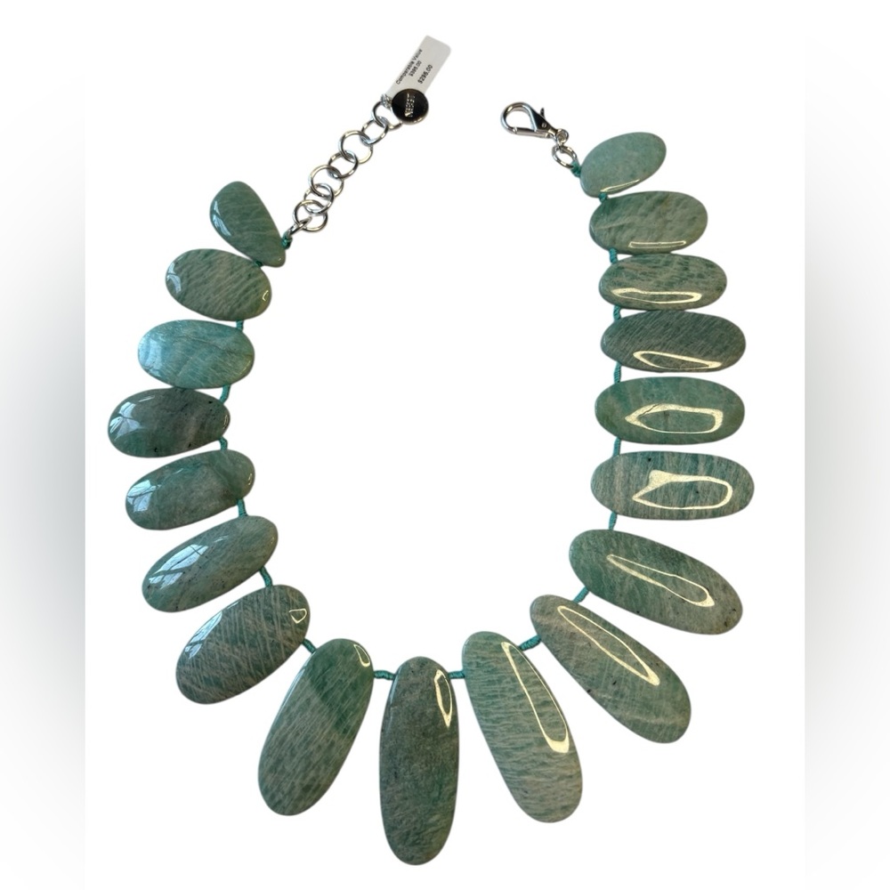 NEST Amazonite Statement Necklace Green Stone Gold Tone NWT Box Included